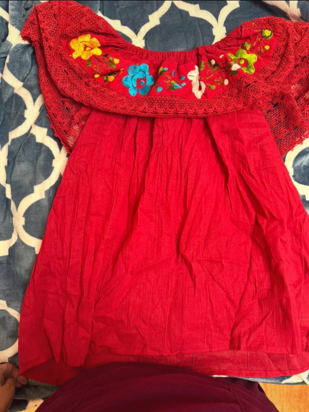 Red Embroidered Off-Shoulder Women’s Skirt